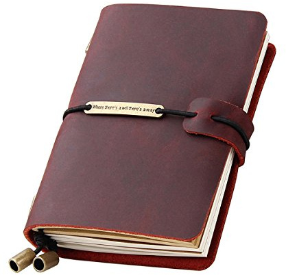 Refillable Handmade Travelers Notebook, Leather Travel Journal Notebook for Men & Women, Perfect for Writing, Gifts, Travelers, 5.2 x 4 Inches - Wine