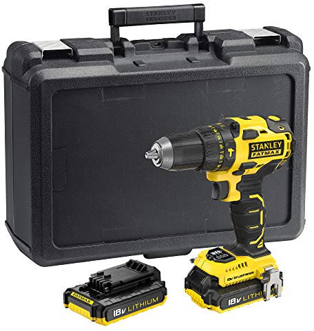 Stanley FATMAX Perceuse à Percussion Sans Fil Lithium Ion 18V Moteur BRUSHLESS Haute Performance Double Bague De Réglage 1 Malette 2 Batteries 2Ah 1 Chargeur FMC627D2-QW