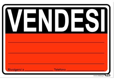 TLDSHOP® - Cartello Segnaletico - VENDESI (bicolore) - con RECAPITO e sfonto a tinta unita - 30x20cm - Pezzi 1 - Materiale: (Alluminio 3mm(DiBOND))