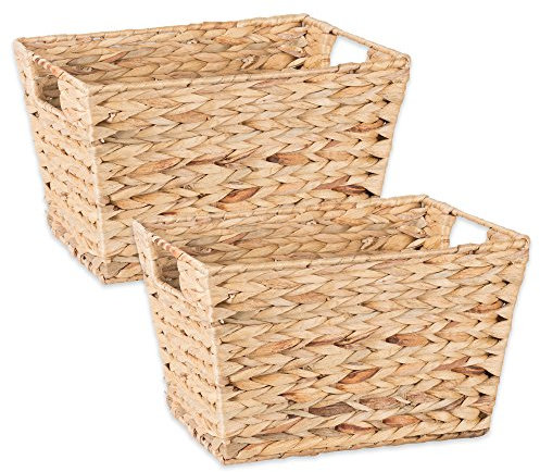 DII Z02006 Lot de 2 paniers de rangement en jacinthe d'eau naturelle avec poignées, taille moyenne
