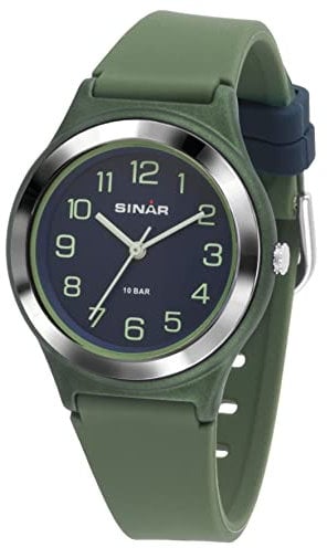 SINAR Jungen-Armbanduhr Jugend Sportuhr Fitness Analog Quarz 10 Bar wasserdicht Oliv Grün Blau XB-48-3