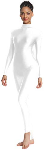 OVIGILY Adult High Neck Long Sleeve Dance Unitard for Women Bodysuits - White - S