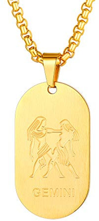 Custom4U Gemini Necklace Gold Plated Boys Necklaces 12 Zodiac Star Sign Necklaces for Boyfriend Dad