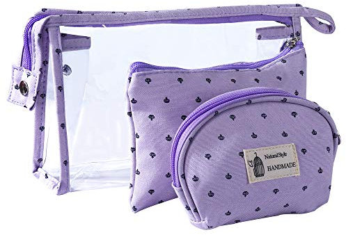 Kulturbeutel Transparent für Reisen 3 Stück, Wasserdicht PVC Kulturtasche für Frauen Kosmetiktasche Make-Up Tasche Kleine Brieftasche mit Reißverschluss, Lila