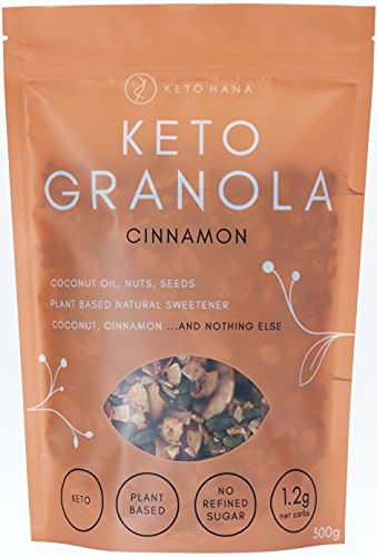 Keto Hana Cinnamon Breakfast, Snacking Granola, Just 1.2g Net Carbs, High Protein, Healthy Keto Diet Granola (Four 300g/0.6lbs Bags)