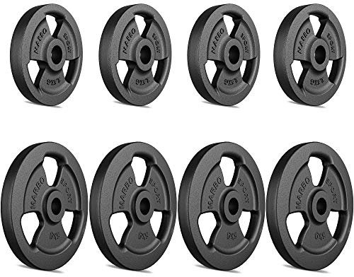 Marbo Sport Tri-Grip Hantelscheiben-Set KIER aus Gusseisen, Gewichte mit Aufnahme Ø31 mm, 4 x 5 kg + 4 x 2,5 kg (Gesamtgewicht 30 kg)