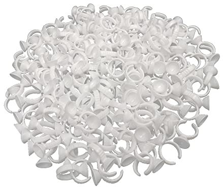 200 pcs Kleber Ring Wimpern,Einweg-Kleber Halter,Kunststoff Ringe und Tassen für Wimpern Extensions,Kleber Ring für Wimpernverlängerung Tattoo Pigment