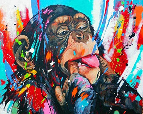Peinture par numéro Kit pour Adultes Enfants, singe drôle coloré Peint Cadeau de Peinture à l'huile de Bricolage avec Brosses et peintures acryliques Home Decor 16 x 20 Pouces