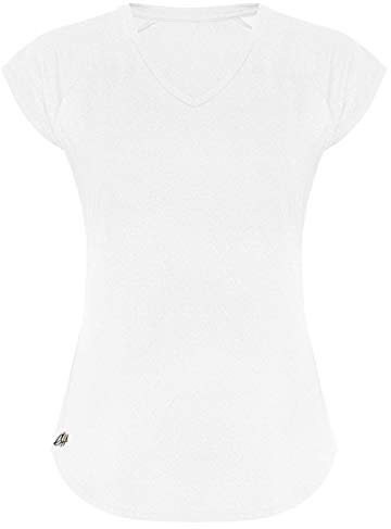 GO HEAVY Damen Fitness Funktions Sport T-Shirt Laufshirt Kurzarm Schnelltrocknend Yoga Sportoberteil | Weiß S