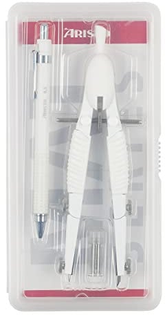 Aristo AR55800 Topline Mat Series Schnellverstellzirkel & Druckbleistift (Kreise bis 370 mm Durchmesser, Ersatzminen, Schenkel aus Zinkdruckguss) weiß