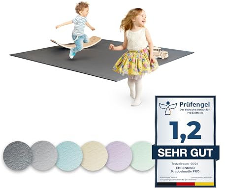 Ehrenkind® Krabbelmatte PRO | Extra dick und soft | Made in Germany | Spielmatte Baby |Oeko-Tex 100 | Größe 180x120cm GRAU