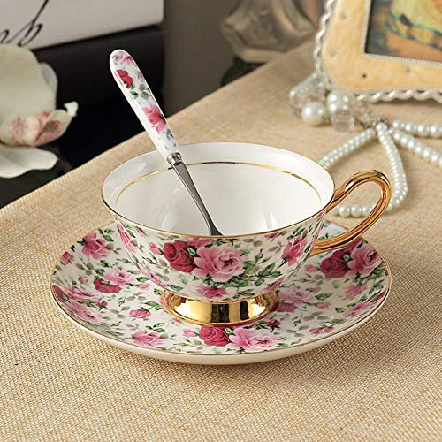 Europa Noble Bone China Kaffeetasse Untertasse Löffel Set 200ml Luxus Keramikbecher Hochwertiges Porzellan Teetasse Cafe Party Drinkware, voller Freude