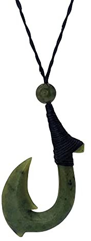 81stgeneration Unisex Geschnitzte Nephrit Jade Grünstein Maori HEI Matau Angelhaken Anhänger Halskette