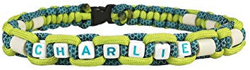EM-Keramik Halsband mit Name für Hunde, verschiedene Größen wählbar, original EM-X-Keramik-Pipes, lime/blau gemustert