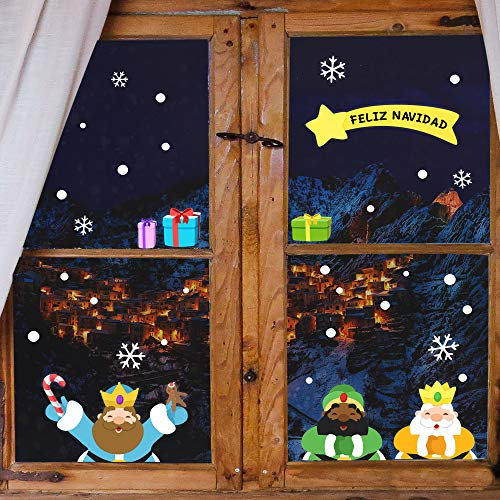 ETIKIDS - Decoración Navideña Personalizada, Pegatinas Removibles para Ventanas, Más de 30 Figuras de Navidad, Apto para Niños, Material No Tóxico, Removibles y Reutilizables, Reyes Magos