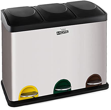 Cubo de reciclaje ecológico 45 litros de 3 compartimentos, reciclaje de basura / cubos de reciclaje, Gran Capacidad, para Papel, Vidrio y Plástico, Id