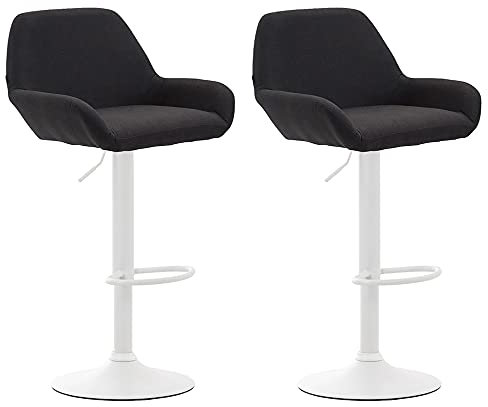 CLP 2er Set Barhocker Braga Mit Stoffbezug I 2 x Barstuhl Mit Lehne Und Fußstütze, Farbe:schwarz, Gestell Farbe:weiß