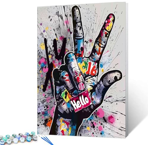Tucocoo Graffiti-Ölgemälde mit den Zahlen Two Fingers Means Number Six, DIY-Ölgemälde nach Zahlen für Erwachsene, Wanddekoration, Geschenk, 40,6 x 50,8 cm