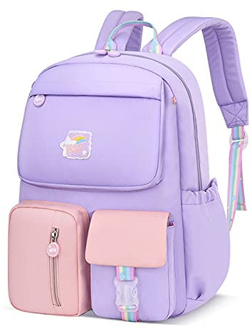 FANDARE Zainetti per bambini Cartelle per la scuola Zaino Scuola Ragazze Ragazzi Zainetto per 3-6 Grado Studenti Scuola Lavoro Escursioni Viaggi Daypacks Impermeabile Nylon Viola Rosa