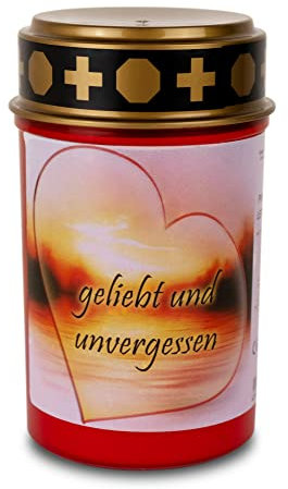 Kimiza Kunststoff - LED Motiv - Grabkerze mit Flackerlicht, Brenndauer ca. 200 Tage, incl. Batterien und 6 Stunden Timer (Herz, rot)
