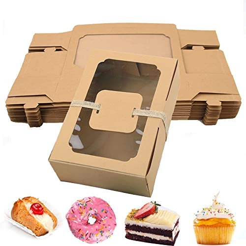 Cupcake Box, 12pcs Kuchen-Boxen mit Fenster, Plätzchenboxen, Kraft Cookie Boxes, Gebäck Geschenkboxen für Mother’s Day Weihnachten Geburtstage Hochzeiten Urlaub Babyparty