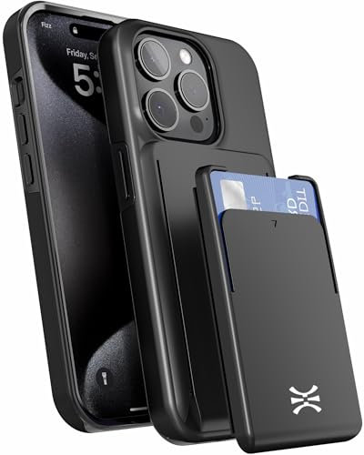 TORU CX PREMIUM for iPhone 12 Pro/iPhone 12 Hard Wallet Case with Detachable Sliding Card Holder for 3 Cards | Slim Dual Layer Protective Shockproof Cover for Wireless Charging - Black