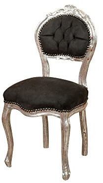 Biscottini Antica 92 x 42 x 42 cm/Louis XVI Stühle in Silber/Gepolsterter Stuhl im französischen Stil/Sessel Schlafzimmer Stoff schwarz, mittel
