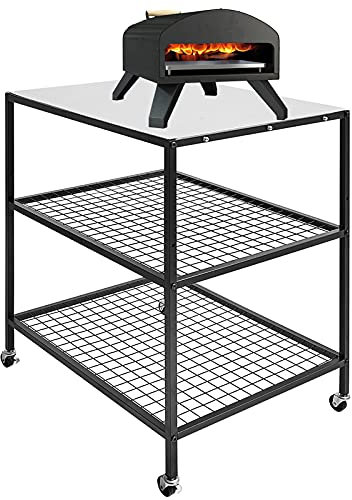Outdoor Food Prep Dining Grill Table Cart Stainless Steel Work Table Pizza Oven Stand Table Pizza Oven Accessories Grill Cart on Wheels 80x60x90cm Medium