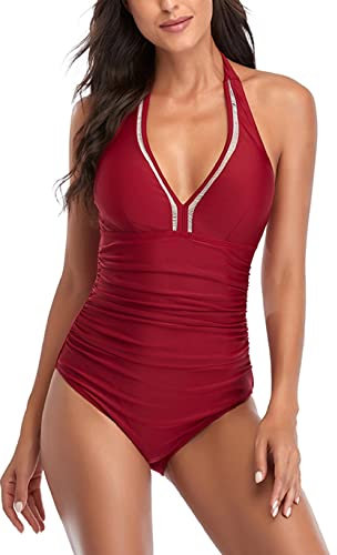 Joligiao Costume Intero Donna con Scollo a V Sexy Push-up, Imbottitura Estraibile per Costume da Mare Spiaggia Piscina (A-Giallo, S)