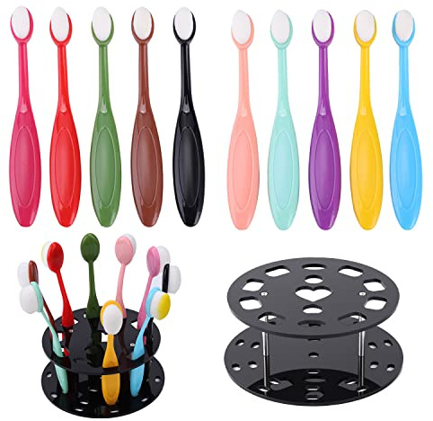 OTCRAFT 10 pcs Ink Blending Brushes with10 Brushes Lid and Round Brush Holder Packaging Set for Scrapbooking Background Card Templates Card Making Paper Craft Background Blender Painting