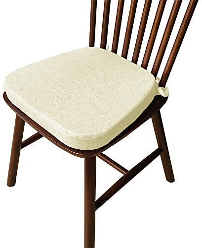 DOTBUY-SHOP Stuhlkissen mit Bändern, Leinen rutschfeste Sitzkissen Stuhl Abnehmbarem Waschbar Sitzpolster Sitzauflage für Gartenstuhl Gartenbank Terrasse Indoor Outdoor (Creme,43x42x5cm)