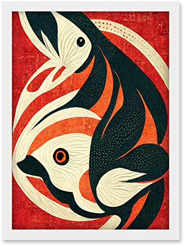 Doppelganger33 LTD Abstract Stylised Japanese Koi Carp Fish Painting Artwork Framed Wall Art Print A4