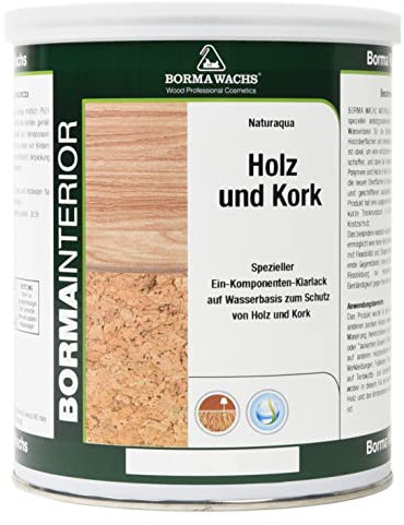 1 L BORMA Kork und Holz Spezial-Klarlack auf Wasserbasis Acryllack Transparent (Matt)