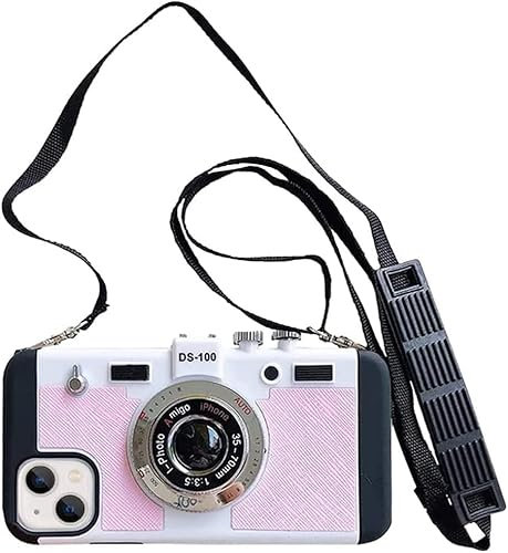 QoKcoahn Emily in Paris Phone Case für iPhone 11 Pro Max, Nette 3D-Vintage Kamera Handyhülle mit Lanyard Schultergurt Einzigartige Coole Silikon PC Hülle Mädchen Frauen für iPhone 11 Pro Max Rosa