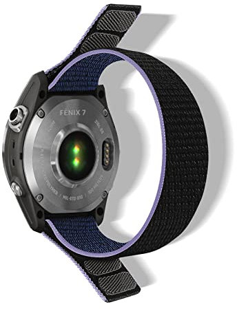 RoYiio Cinturino Nylon per Garmin Enduro 3 /Fēnix 8 47mm 51mm /Epix Series/Quatix Series/Marq Series, Comodo Traspirante, Adesivi magici, Nylon Cinturini per QuickFit 26mm - Blu di Mezzanotte