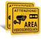 Area Videosorvegliata Alluminio Allarme con Adesivo e Fori Preparatori 15x15cm 2pz GDPR 2022 per Esterno e Interno Metallo H24 Montato a Parete o su Vetro