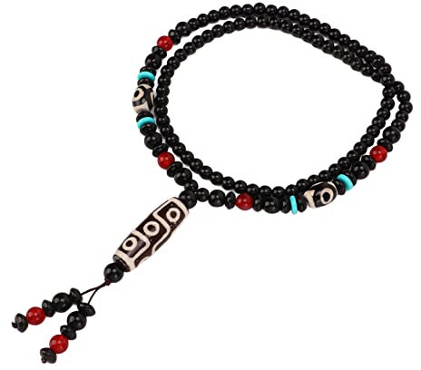 Asixxsix Dzi Bead Halskette, Mala Dzi Beads tibetische Halskette Glück Neun Augen Dzi Bead Anhänger Halskette natürliche Farben Dzi Halskette Glücksgeschenke für Frauen Männer