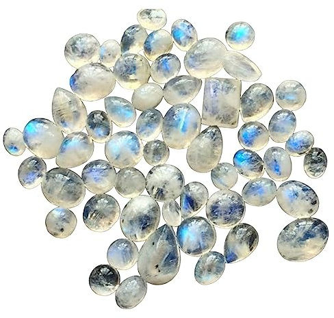 Gems For Jewels 8–15 mm große Regenbogen-Mondstein-Cabochons mit flacher Rückseite für Damen, gemischte Regenbogen-Mondstein-Cabochons, lose Regenbogen-Mondstein(20 CTW bis 40 CTW-Optionen)(20 Karat)
