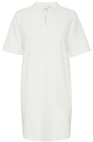 ICHI IHLINO DR Damen Kleid aus Leinenmix Freizeitkleid Webkleid V-Auschnitt Loose fit, Größe:36, Farbe:Cloud Dancer (114201)