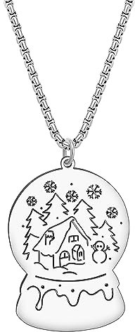 DALANE Edelstahl Weihnachten Schneekugel Halskette 18K Vergoldet Anhänger Schneeflocke Schmuck Neuheit Geschenke für Frauen Mädchen (Versilbert)