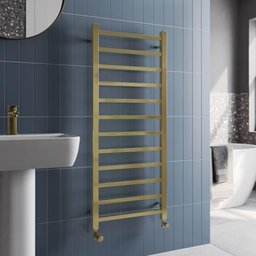 Solaro® 1200 x 500mm Square Bar Straight Heated Towel Rail Radiator Modern Central Heating Bathroom Warmer Wall Mounted Ladder Rad, Brushed Brass