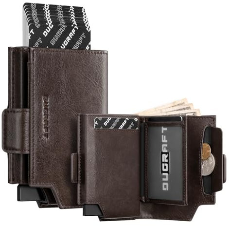 DUGRAFT Card Holder Wallet for Men, RFID Blocking Card Wallet with Double ID Window Banknote Compartment & Magnetic Closure