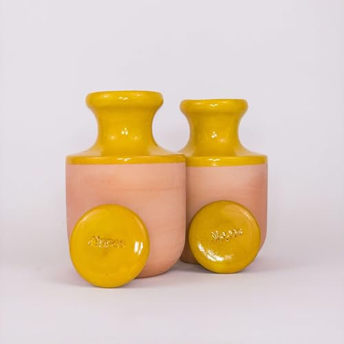 Alppos 2 Oyas à enterrer 1,2 Litre Jaune en Terre Cuite avec Couvercle - ollas pour Plante intérieure et extérieure - Goutte à Goutte par capilarité