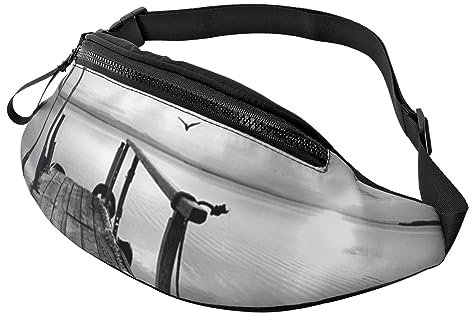 Bauchtasche mit romantischen Rosen, bedruckt, mit Kopfhöreranschluss für Männer und Frauen, verstellbare Gürteltasche, Schwarz-weißer Strandsteg, Einheitsgröße
