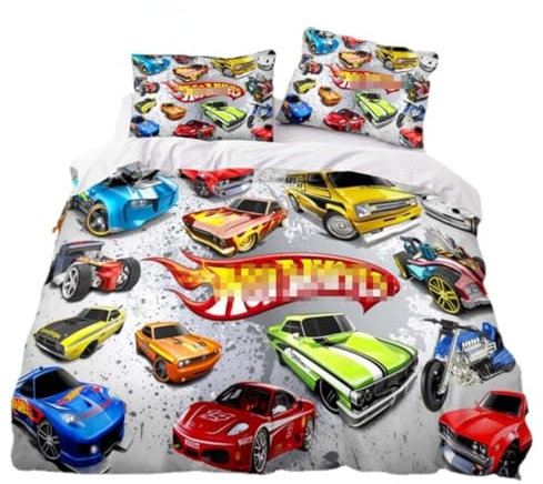 Cartoon Auto Bettwäsche Set Für Kinder Jungen, Wheels Auto Bettbezüge 140x 200 Mit Kissenbezüge 80x80 cm, Kinderbettwäsche (A3,135x200cm + 75x50 cm)