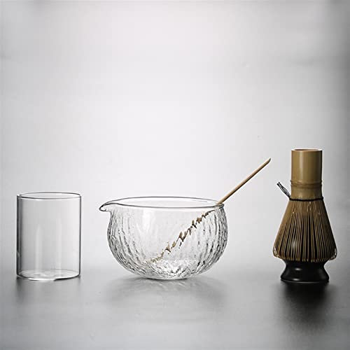 BAMFY Vaso Te Matcha Kit Chasen Bambu Matcha, Soporte for Batidor Matcha, Tazón De Vidrio, Cuchara, Kit Matcha Japonés Juego De Té (Color : Black 5-piece set)