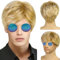 TSHAOUN Männer Blonde Perücke Kurze Herrenperücke Gelockte, Herren Boyband Perücke Kostüm Pony Natürliche Kurze Perücken mit Sonnenbrille, 70er 80er Disco Täglich Halloween Karneval Perücke (Blonde)