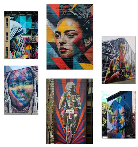Nacnic-Set mit 6 Postern Graffiti, bunte Straßenkunst. Frida, Einstein, Teresa, Jackson, Designillustrationen zur Dekoration der Wände Ihres Zuhauses. Räume A3 & A4 Rahmenlos