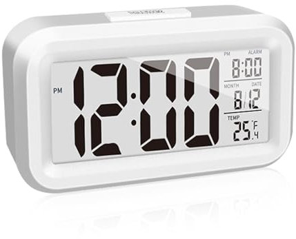 Joynine Réveil Numérique | Horloge Numérique Portable à Piles | Reveil Lumineux | Grand Écran LED | Fonction Snooze | Horloge avec Affichage Température et Date | Idéal pour Chambre et Bureau | Blanc