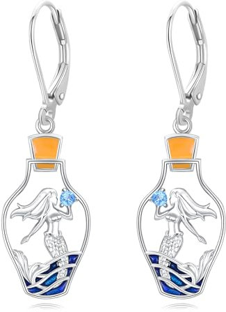 Meerjungfrau Schmuck Ohrringe Sterling Silber Meer Meerjungfrau Ohrringe Wunschflaschen baumeln Schmuck Geschenke für Damen
